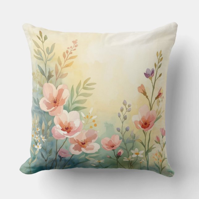 Spring Bloom watercolor Throw Pillow (Front)