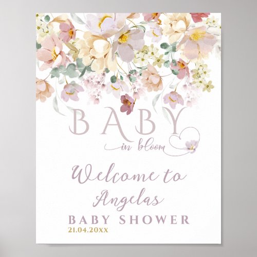 Spring Bloom Wildflower Purple Girl Baby Shower Poster