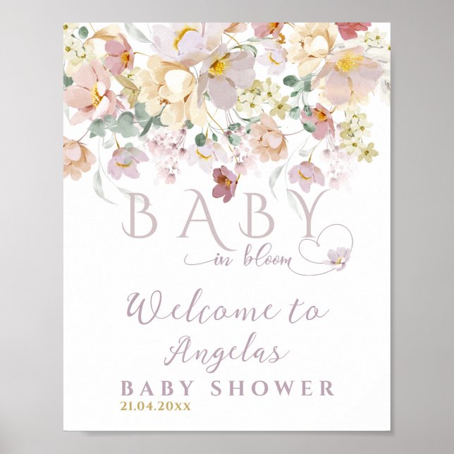 Spring Bloom Wildflower Purple Girl Baby Shower Poster (Front)