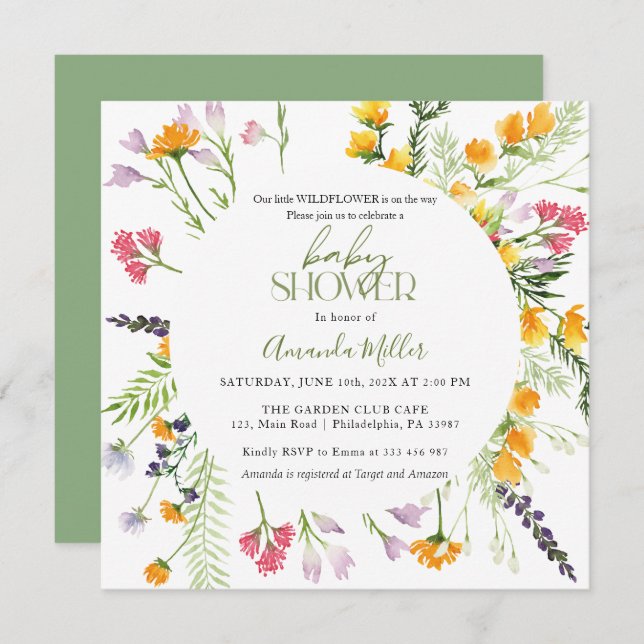 Spring Bloom Wildflowers Baby Shower invitation (Front/Back)