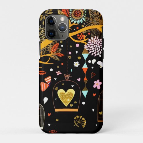 Spring Blooming Tree Gold Bird In Love iPhone 11 Pro Case