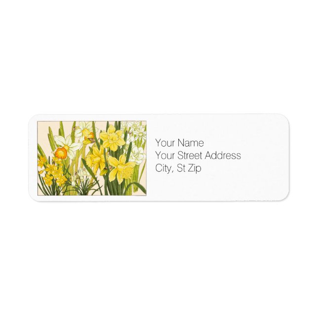 Spring Blooming Yellow Daffodils Botanical Address Label (Front)