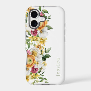 Spring Blooms Bright Watercolor Floral with Name iPhone 17 Case
