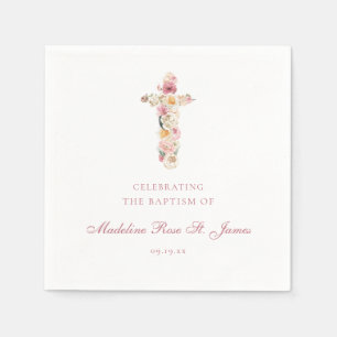 Spring Blooms   Floral Cross Baptism Christening Napkins