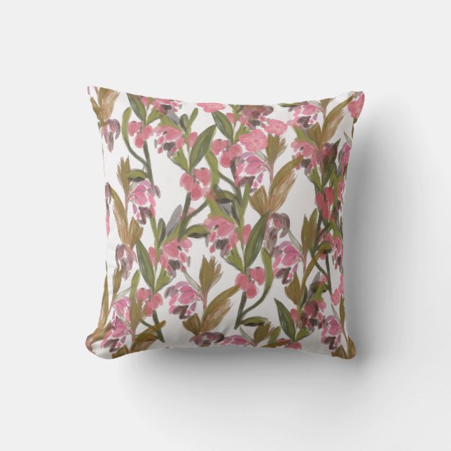 Spring Blooms Floral Design in Pink, Olive Green  Throw Pillow (Front)