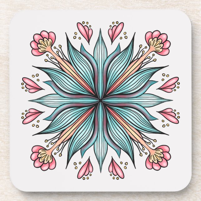 Spring Blooms: Geometric Floral Beverage Coaster (Front)