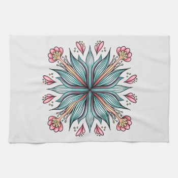 Spring Blooms: Geometric Floral Kitchen Towel by borianag at Zazzle