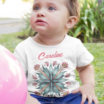 Spring Blooms: Geometric Floral Name Baby T-shirt by borianag at Zazzle