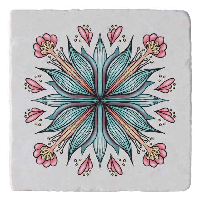 Spring Blooms: Geometric Floral Trivet (Front)