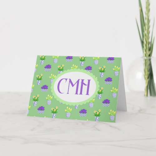 Spring Blooms in Chinoiserie Pots  Note Card