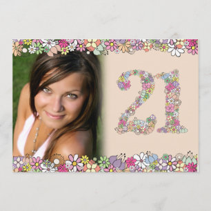 Spring Blooms Ladies 21st Birthday Photo Invite