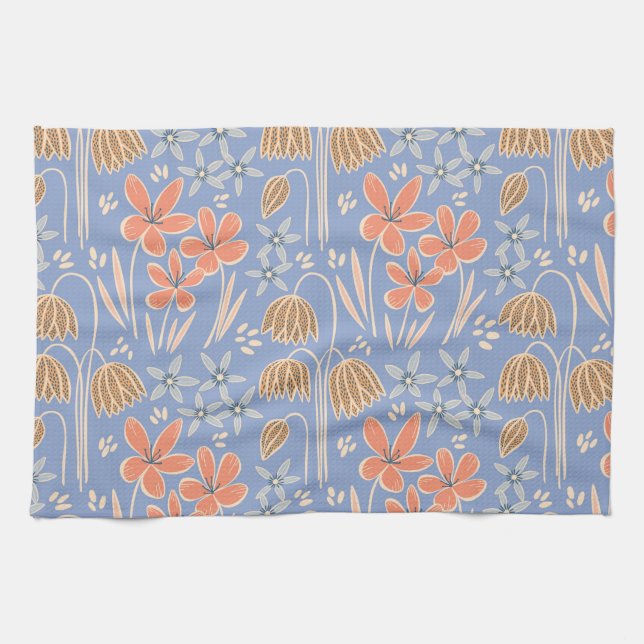 Spring Blooms Periwinkle Kitchen Towel (Horizontal)