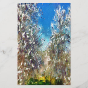Spring Blossom Almond Tree Pointillism Artwork Stationery