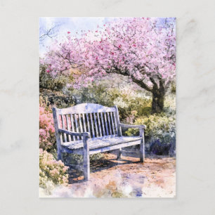 Spring Blossom Bench Watercolor Announcement Postcard
