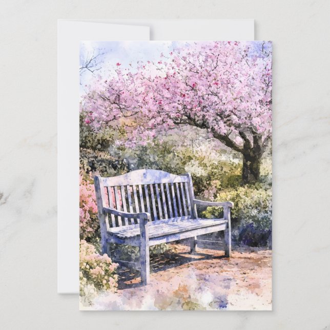 Spring Blossom Bench Watercolor Holiday Card (Front)