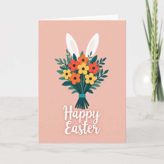 Spring Blossom Bunny Easter Card (Front)