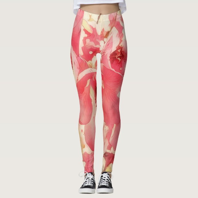 Spring Blossom Flower Art Peach Pink Leggings (Front)