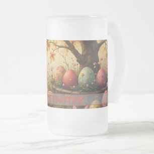 Spring Blossom Magic with Easter Egg Splendor Frosted Glass Beer Mug