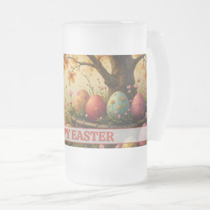 Spring Blossom Magic with Easter Egg Splendor Frosted Glass Beer Mug
