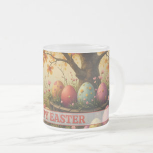 Spring Blossom Magic with Easter Egg Splendor Frosted Glass Coffee Mug