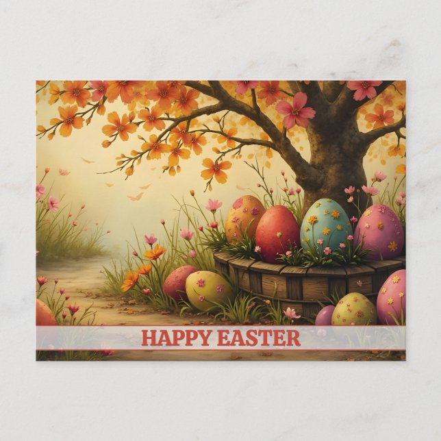 Spring Blossom Magic with Easter Egg Splendor Holiday Postcard (Front)