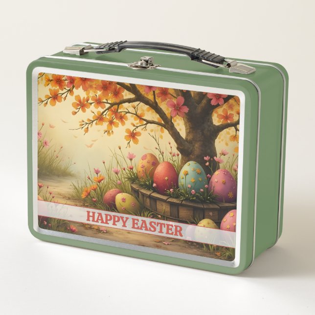 Spring Blossom Magic with Easter Egg Splendor Metal Lunch Box (Front)