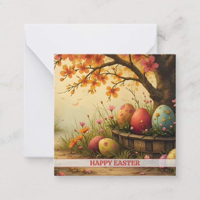 Spring Blossom Magic with Easter Egg Splendor Note Card (Front)