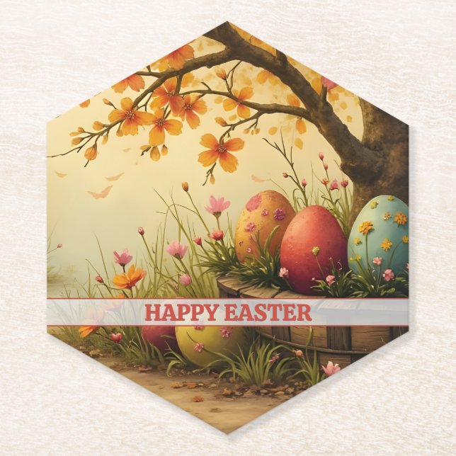 Spring Blossom Magic with Easter Egg Splendor Paper Coaster (Front)