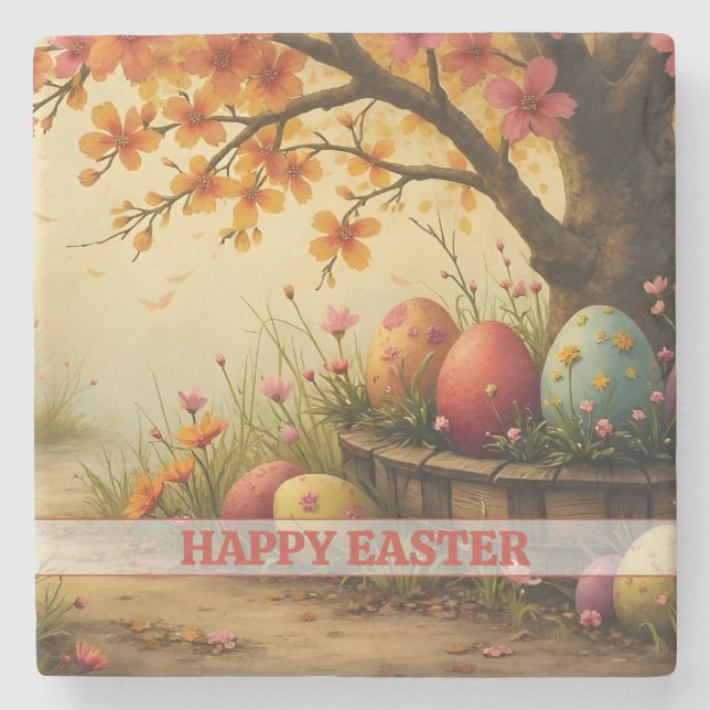 Spring Blossom Magic with Easter Egg Splendor Stone Coaster (Front)