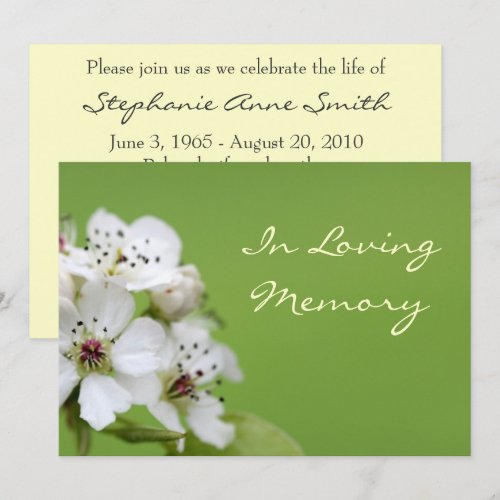 Spring Blossom Memorial Service Funeral Invitation