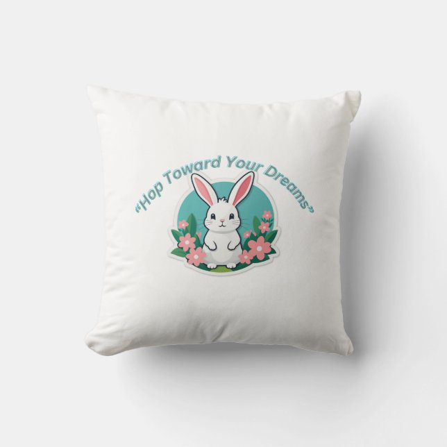 Spring Blossom Minimal Rabbit Throw Pillow (Front)