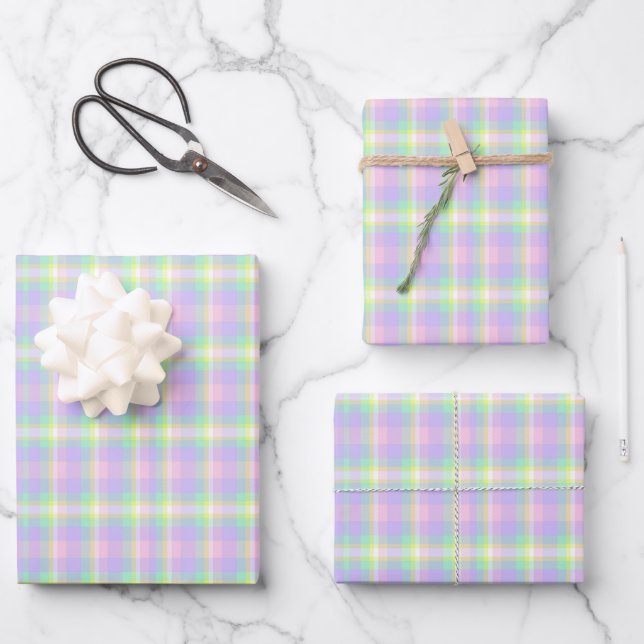 Spring Blossom Plaid  Wrapping Paper Sheets (Front)