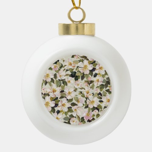 Spring Blossom Tree Branches Pattern Ceramic Ball Christmas Ornament