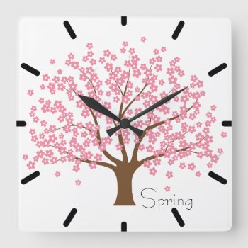 Spring Blossom Tree Square Wall Clock by BlackBrookHome at Zazzle
