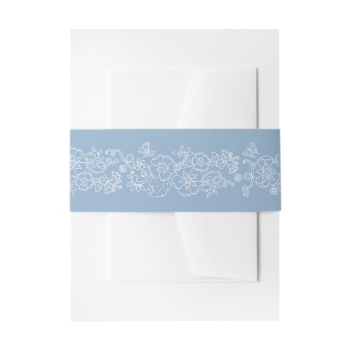 Spring blossom vine butterflies blue white wedding invitation belly band