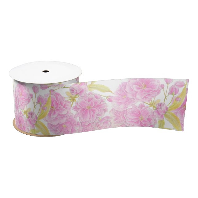Spring blossom watercolor pink, green white ribbon (Spool)
