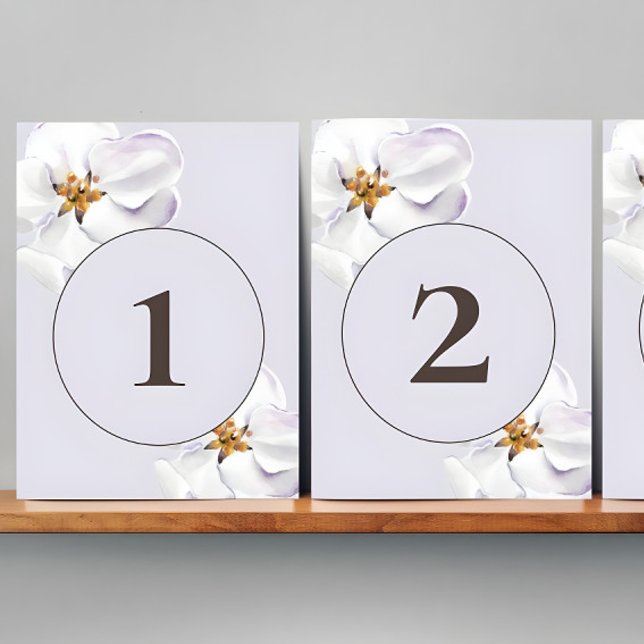 Spring Blossom white flower table number Pedestal Sign (Pedestal sign Table Numbers, part of the Watercolor Spring Blossom Collection)