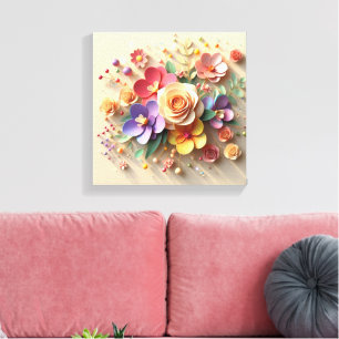 Spring Blossoms 3D Greeting Card - Vibrant Roses Canvas Print