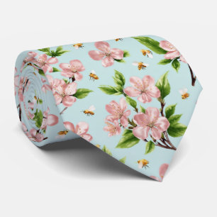 Spring Blossoms and Bees Pattern Neck Tie