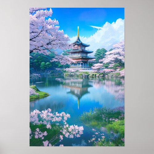 Spring Blossoms at the Pagoda Poster