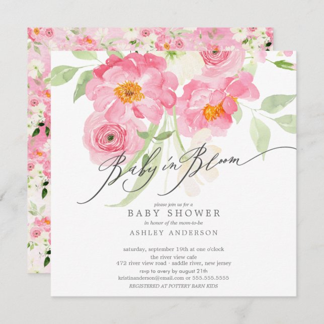 Spring Blossoms Baby In Bloom Invitation (Front/Back)