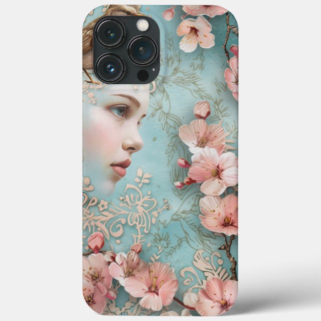 Spring Blossoms Decoupage Bird Lady Portrait  Case-Mate iPhone Case (Back)