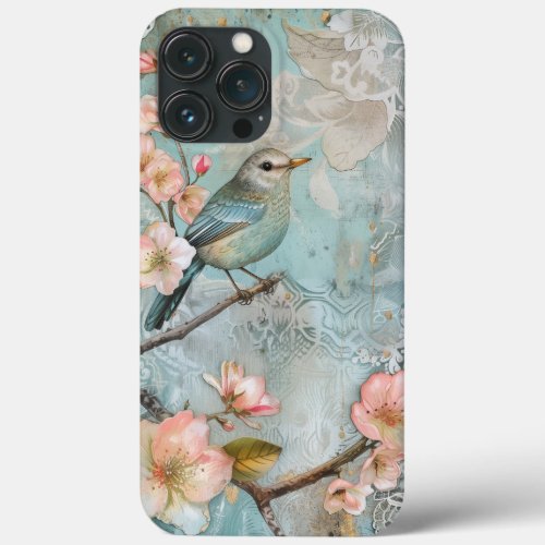 Spring Blossoms Decoupage Shabby Chic Blue Bird iPhone 13 Pro Max Case