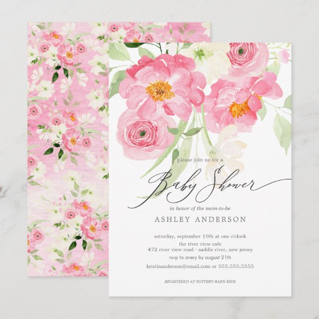 Spring Blossoms Floral Baby Shower Invitation (Front/Back)