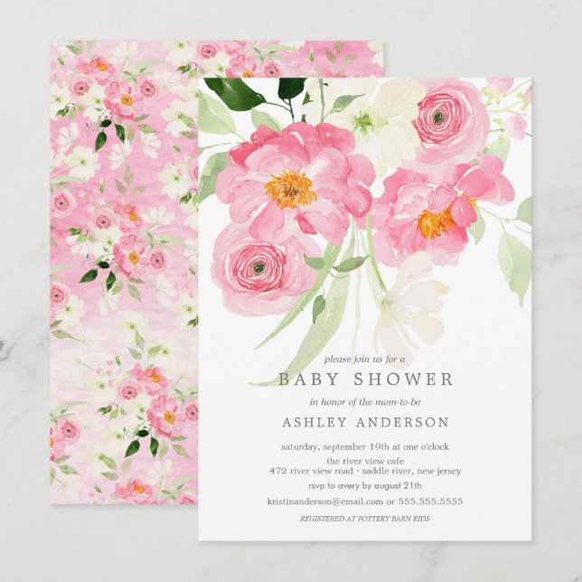 Spring Blossoms Floral Baby Shower Invitation (Front/Back)