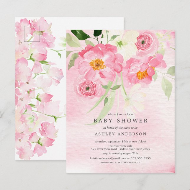 Spring Blossoms Floral Baby Shower Invitation Postcard (Front/Back)