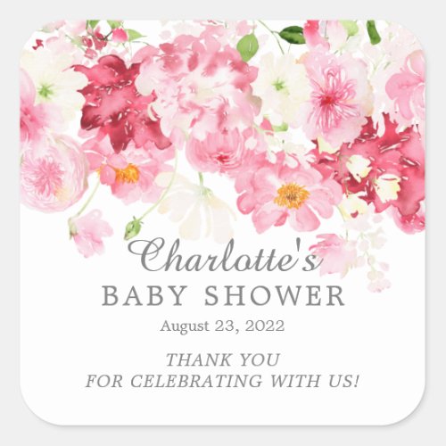 Spring Blossoms Floral Baby Shower Square Sticker