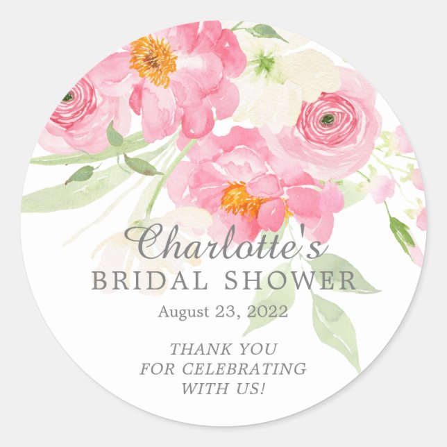 Spring Blossoms Floral Bridal Shower Classic Round Sticker (Front)