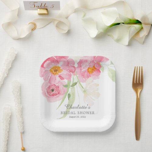 Spring Blossoms Floral Bridal Shower Paper Plates