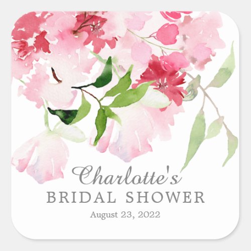 Spring Blossoms Floral Bridal Shower Square Sticker